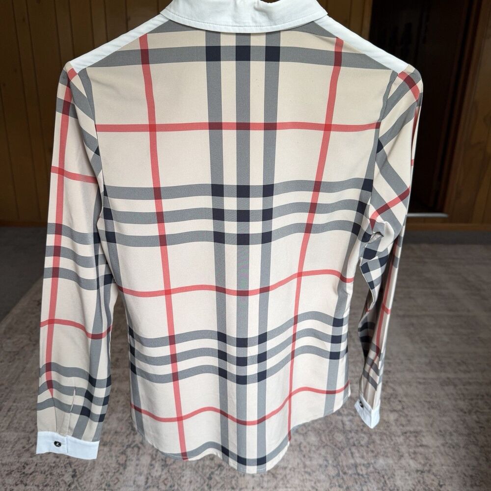 Burberry Brit Shirt Check Trim Women's Sz L Long Sleeve Cotton Career Designer - Picture 4 of 16